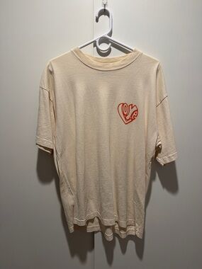OBEY Cream Short-Sleeve Graphic Tee with Orange Heart Logo